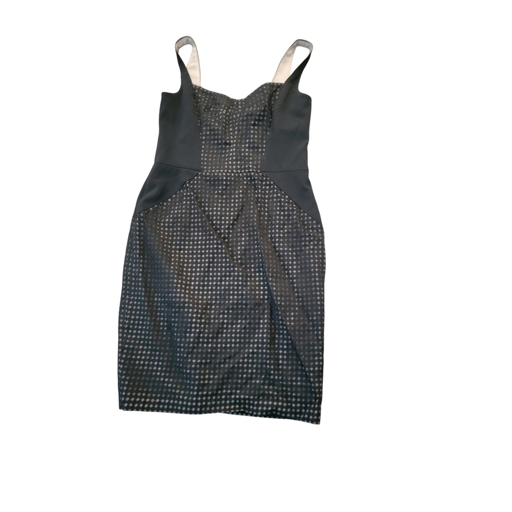 Maggy London Black White Diamond Print Sheath Dress Sweetheart Neck Size 14